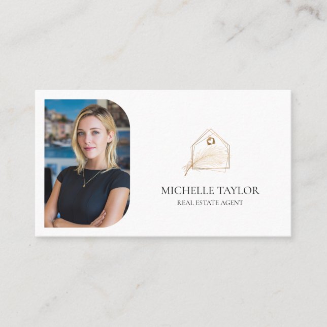 Modern Elegant Real Estate Realtor Photo Gold Business Card (Front)