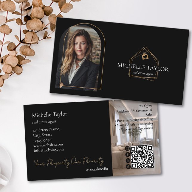 Modern Elegant Real Estate Realtor Photo Gold Business Card (Creator Uploaded)