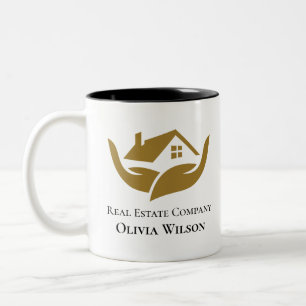 Modern Elegant Realtor simple logo Two-Tone Coffee Mug