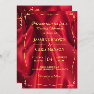 Modern Elegant Red And Gold Wedding Invitation