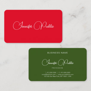 Modern Elegant Red And Green Handwritten Name Business Card