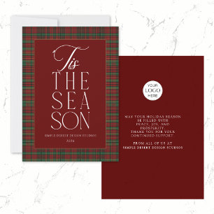 Modern Elegant Red and Green Tartan Business Holiday Card