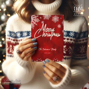 Modern Elegant Red and White Christmas Snow Flakes Card