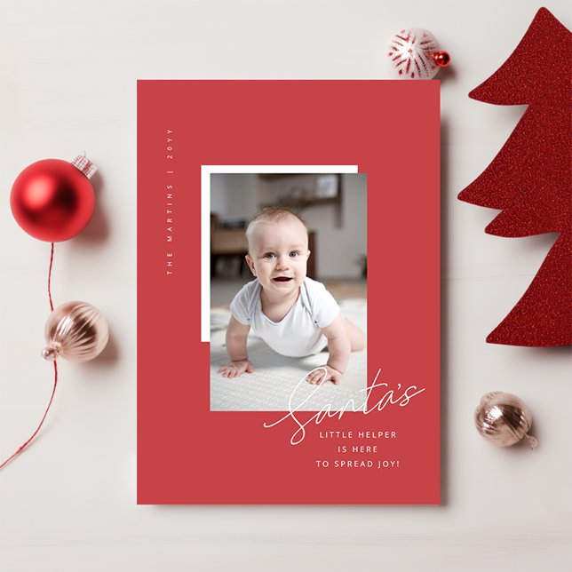 Modern Elegant Red Baby's First Christmas Photo Holiday Card (Creator Uploaded)