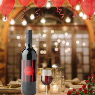 Modern Elegant Red Black Stripes Name or Monogram Wine Label