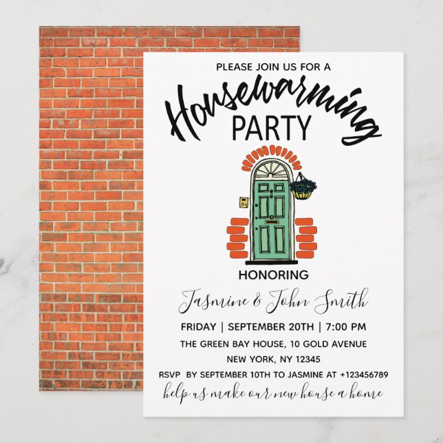 Modern Elegant Red Brick Housewarming Party Invitation (Front/Back)