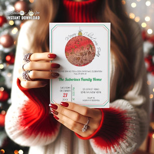 Modern Elegant Red Christmas Doodle Ornament  Invitation