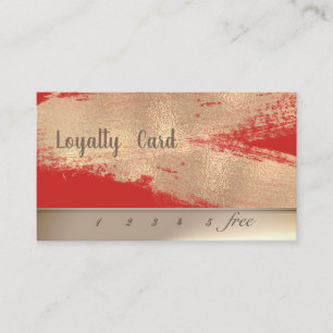 Modern Elegant,Red, Gold Brush Stroke Loyalty Card