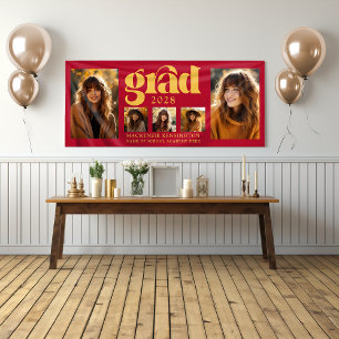 Modern Elegant Red Gold Graduation Photo Collage  Banner