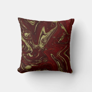 Modern Elegant Red & Gold Marble Swirl Cushion