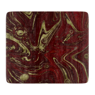 Modern Elegant Red & Gold Marble Swirl Cutting Board