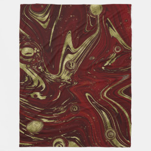 Modern Elegant Red & Gold Marble Swirl  Fleece Blanket