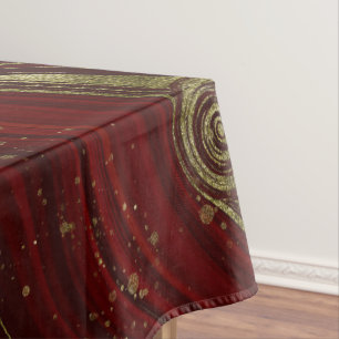 Modern Elegant Red & Gold Marble Swirl  Tablecloth