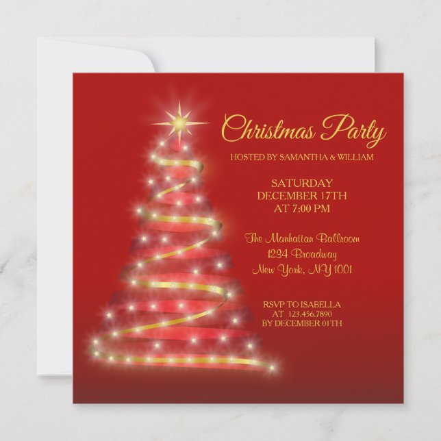 Modern Elegant Red Gold Red Christmas Invitation (Front)