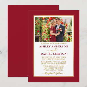 Modern Elegant Red Gold Wedding Invitation