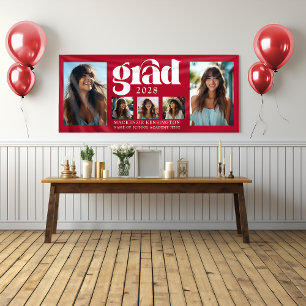 Modern Elegant Red Graduation Photo Collage Banner