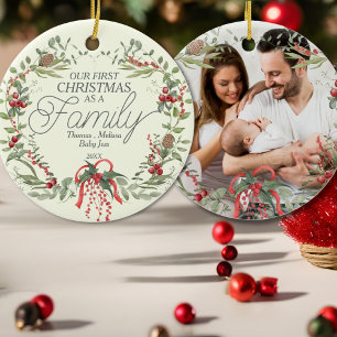 Modern Elegant Red Green Christmas Floral Wreath  Ceramic Tree Decoration