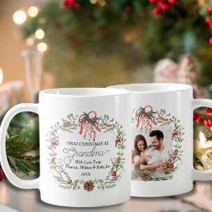 Modern Elegant Red Green Floral First Christmas  Coffee Mug