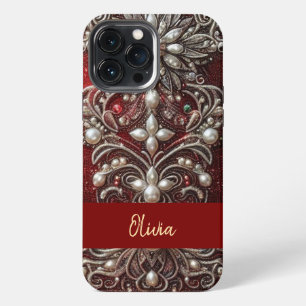 Modern elegant red green pearls Valentine’s Day iPhone 13 Pro Max Case