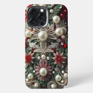 Modern elegant red green pearls Valentine’s Day iPhone 13 Pro Max Case
