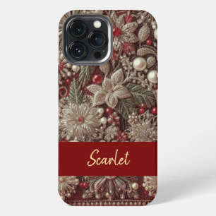 Modern elegant red green pearls Valentine’s Day iPhone 13 Pro Max Case