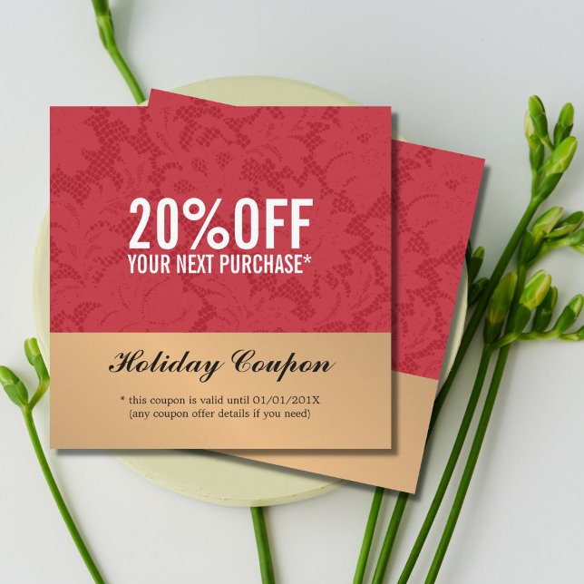 Modern Elegant Red Lace Faux Gold Beauty Salon Discount Card (Creator Uploaded)