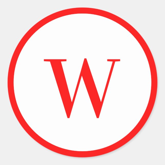 Modern Elegant Red Monogram Initial Classic Round Sticker (Front)