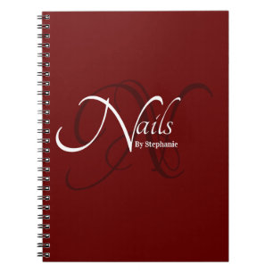 Modern Elegant Red Monogram Typography Nail Artist Notebook
