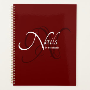 Modern Elegant Red Monogram Typography Nail Artist Planner