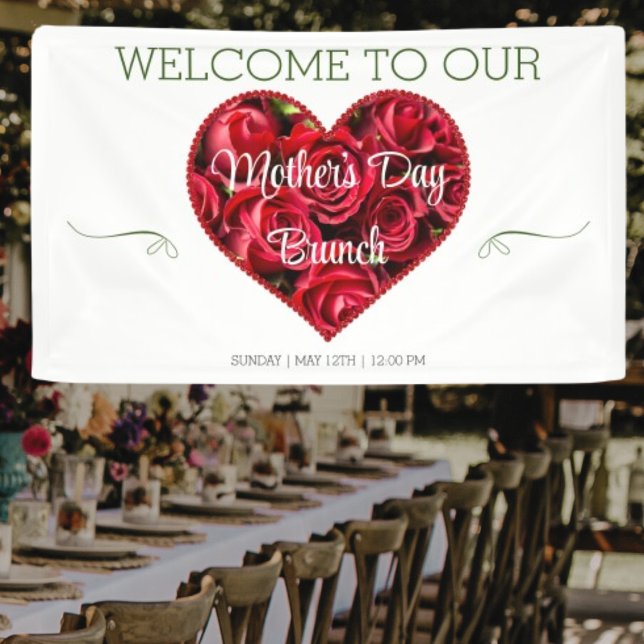 Modern Elegant Red Mothers Day Brunch Welcome Banner (Creator Uploaded)