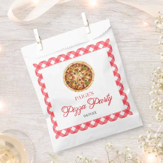 Modern Elegant Red Pizza Party Birthday Party Favour Bags (Clipped)