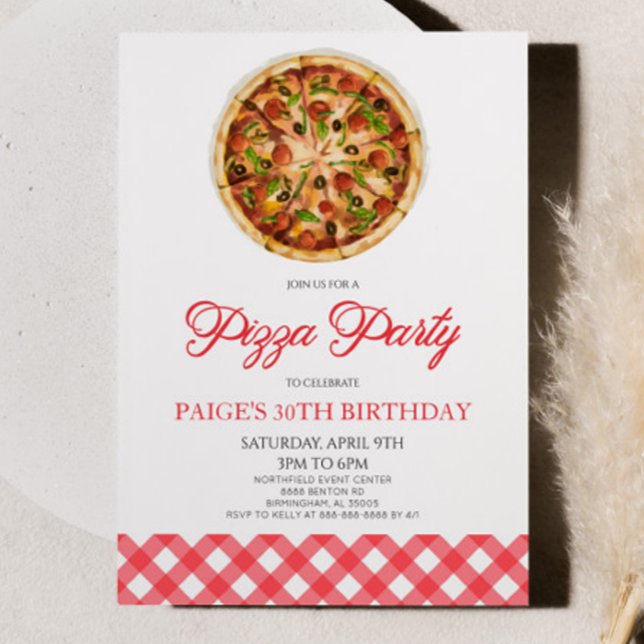 Modern Elegant Red Pizza Party Birthday Party Invitation (Creator Uploaded)