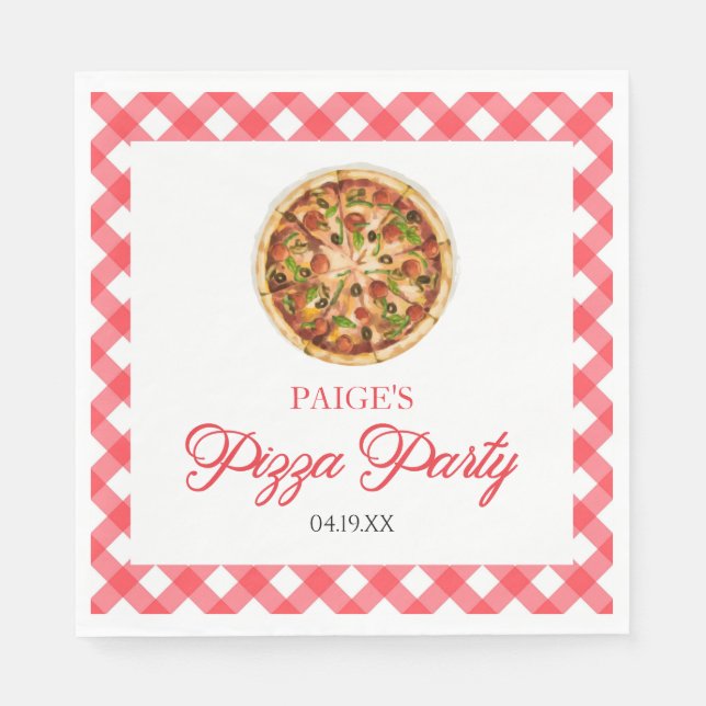 Modern Elegant Red Pizza Party Birthday Party Napkin (Front)