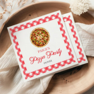 Modern Elegant Red Pizza Party Birthday Party Napkin