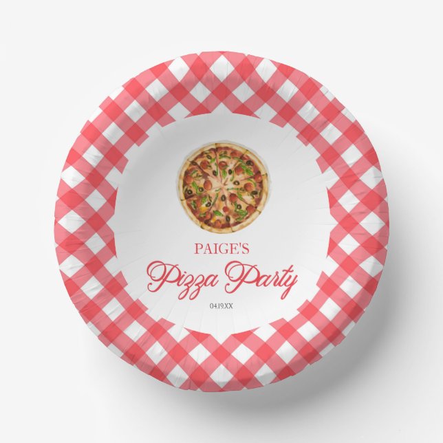 Modern Elegant Red Pizza Party Birthday Party Paper Plate (Front)