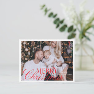 Modern Elegant red script  Christmas Family Photo Holiday Card