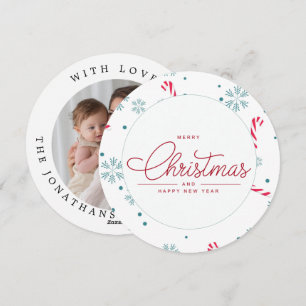 Modern Elegant Red Script Photo Christmas Holiday Card