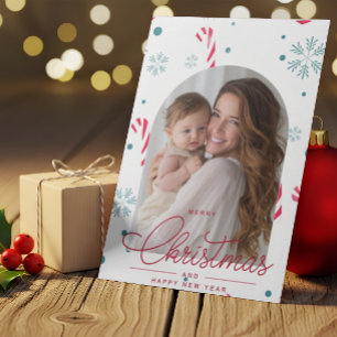 Modern Elegant Red Script Photo Merry Christmas Holiday Card