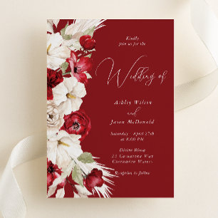 Modern Elegant Red & White Floral Wedding Invitation