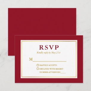 Modern Elegant Red White Gold RSVP Card