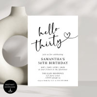 Modern Elegant Red White Hello 30th Birthday Party