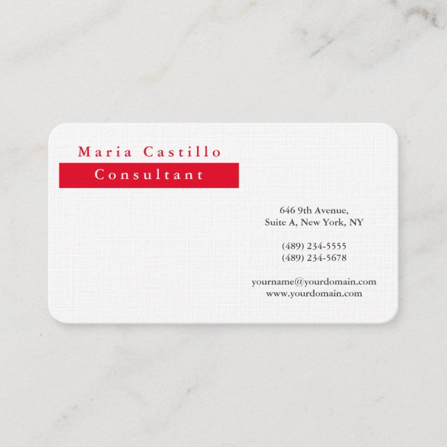 Modern Elegant Red White Minimalist Business Card (Front)