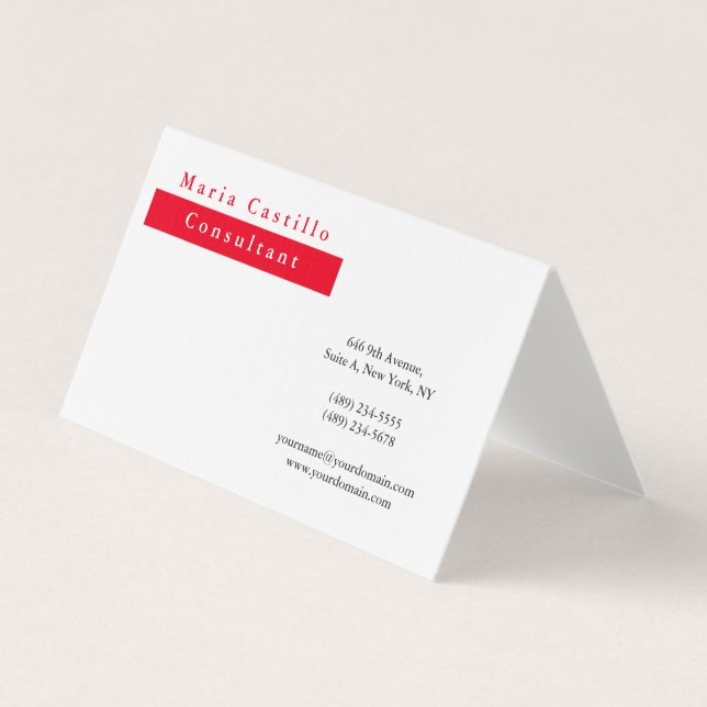 Modern Elegant Red White Minimalist Business Card (Front)