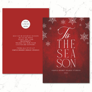 Modern Elegant Red White Snowflakes Business Holiday Card