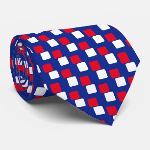 Modern Elegant Red & White Squares on Blue Tie