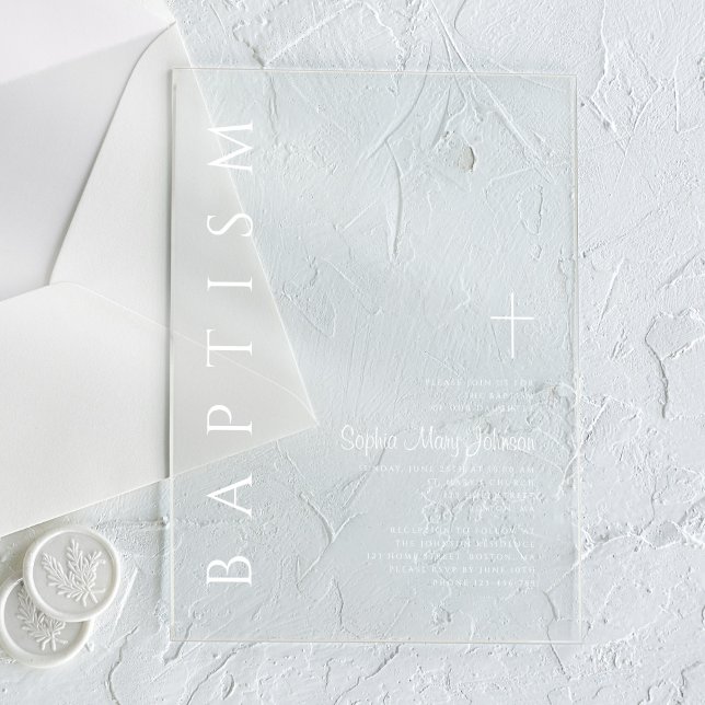 Modern Elegant Religious Cross White Baptism Acrylic Invitations (Modern Elegant Religious Cross White Baptism Acrylic Invitations)