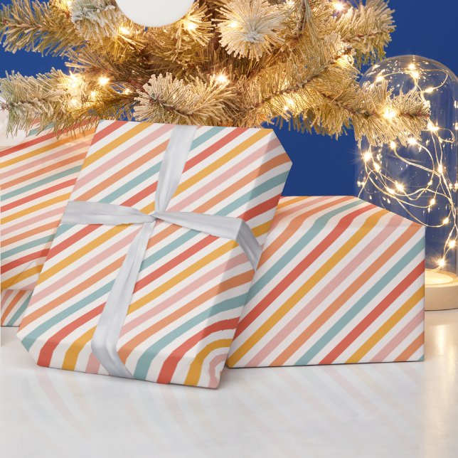 Modern Elegant Retro Colourful Stripes Pattern Wrapping Paper (Holidays)