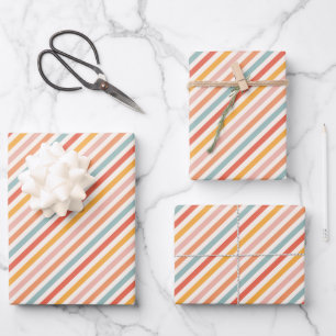 Modern Elegant Retro Colourful Stripes Pattern Wrapping Paper Sheet
