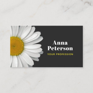 Modern Elegant Retro Daisy Black Yellow Business Card