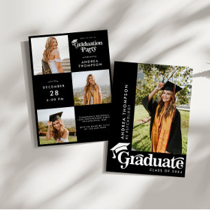 Modern Elegant Retro Graduation Cap Photo Collage Invitation